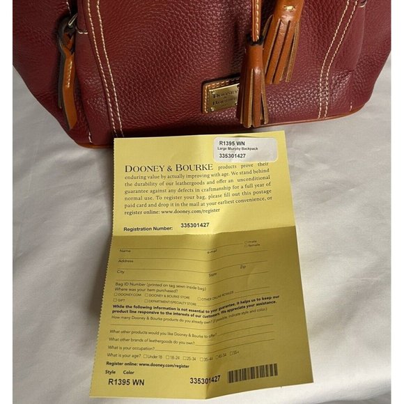 Dooney & Bourke Wine Red Color Pebble Grain Leather Large Murphy Backpack NWOT - Picture 10 of 15